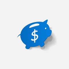 Paper clipped sticker: Piggy bank