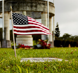 United States Flag on Grave Marker