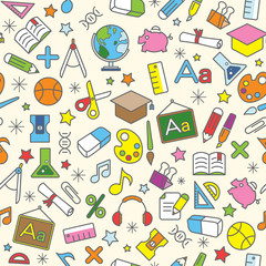 Colorful Seamless Pattern background of school and education ico
