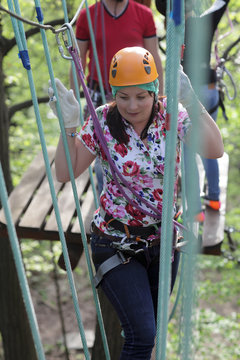 Woman with climber equipment