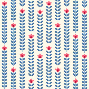 Fototapeta Retro floral pattern, geometric seamless flowers