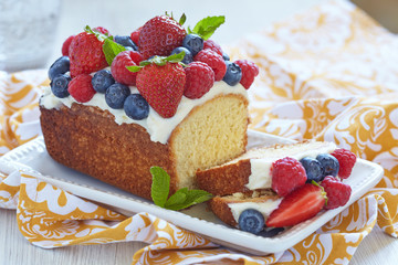 Berry cake with strawberry, raspberry and blueberry