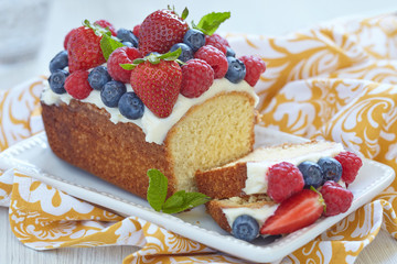 Berry cake with strawberry, raspberry and blueberry