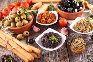 assorted olives and tapenade