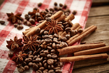 Coffee beans, cinnamon and star anise