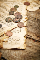 Vintage still life with old coins