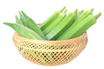 Okra fruit in bamboo basket