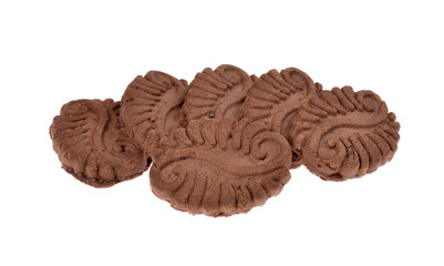pile chocolate cookies   isolated on white 