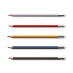 Set of Multicolored Pencils with Erasers Isolated
