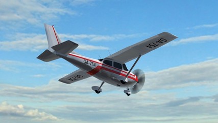 Fototapeta na wymiar most popular single propeller light aircraft in fly 