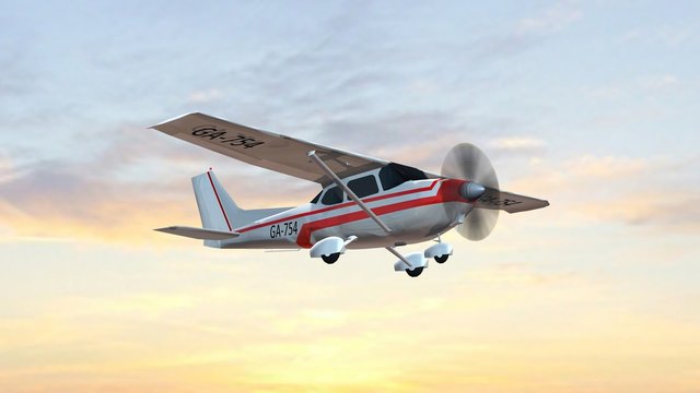 Fototapeta most popular single propeller light aircraft fly in the sunset