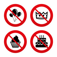 Birthday party icons. Cake and cupcake symbol.