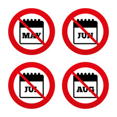 Calendar. May, June, July and August.