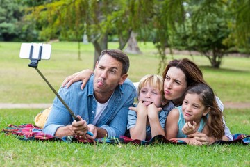 Fototapeta premium Happy family in the park taking selfie