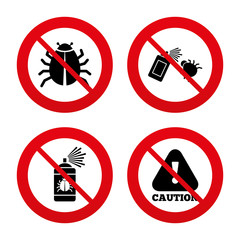 Bug disinfection signs. Caution attention icon.