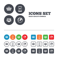 Online shopping icons. Smartphone, cart, buy.