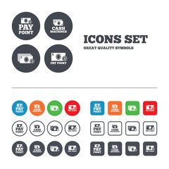 Cash and coin icons. Money machines or ATM.