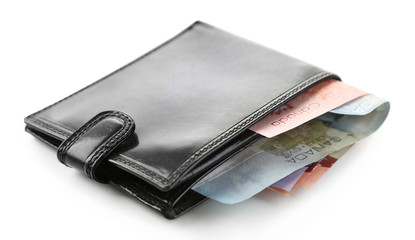 Male wallet with Canadian dollars, isolated on white