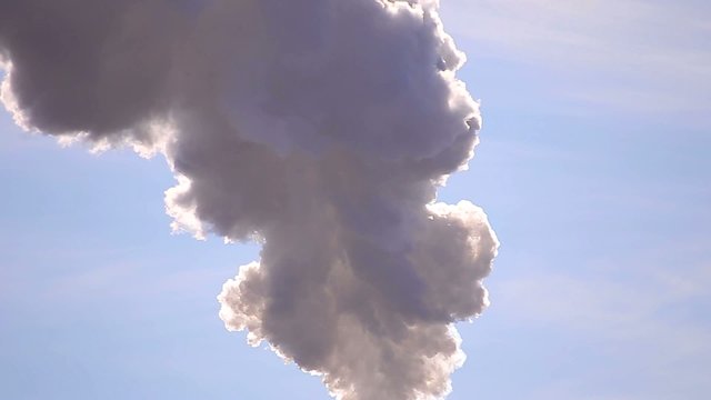 Smokestack pipe steel plant pollute blue sky time-lapse