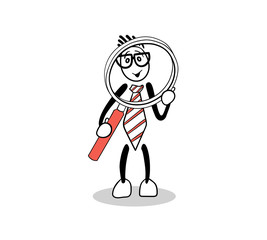 Cute cartoon holding magnifying glass