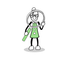 Cute cartoon holding a magnifying glass