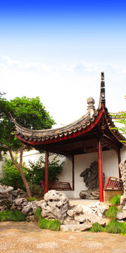 Pavilion in Garden of Fisherman in Suzhou, China
