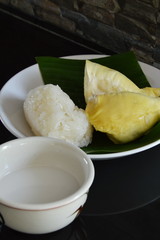 durian and sticky rice with coconut milk