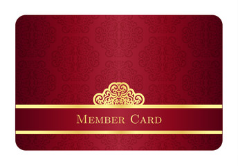 Red member card with classic vintage pattern and gold label