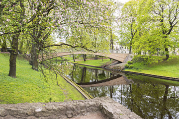 Fototapeta na wymiar Central public park in Riga city by spring, Latvia