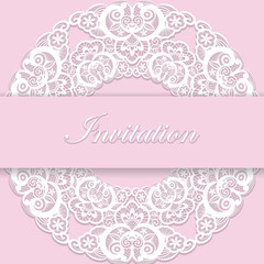 Vintage pink wedding invitation cover with lace decoration