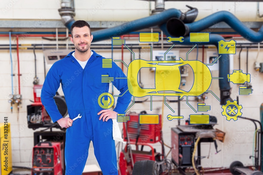 Poster composite image of smiling male mechanic