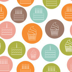 Birthday Cake Flat Seamless Pattern Background Vector Illustrati