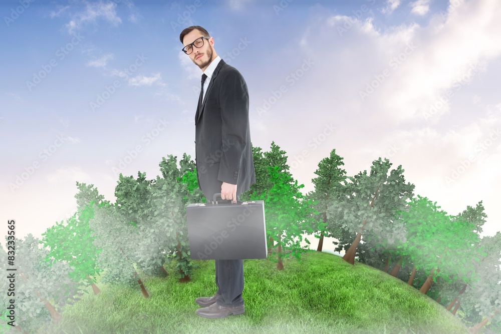 Aufkleber composite image of geeky businessman holding his briefcase