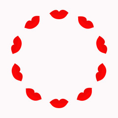Red lips round frame Isolated Flat 