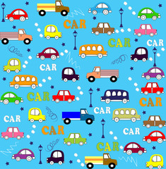 Vector seamless pattern trucks, buses and cars 