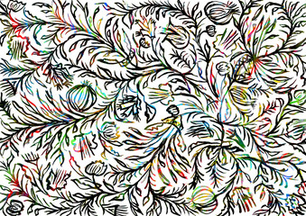 Graphic with floral ornament.