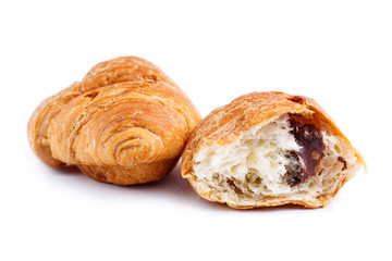 Tasty croissant on a white background.