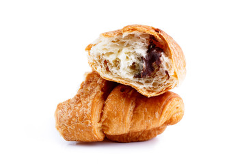 Tasty croissant on a white background.
