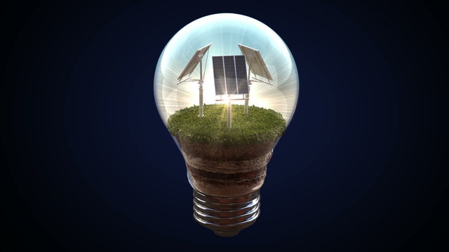 Solar energy makes an electric bulb 