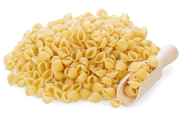 Uncooked pasta with scoop