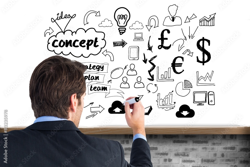 Poster composite image of rear view of businessman standing and writing