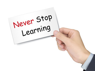 never stop learning card in hand