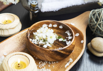 Spa Still Life with Water Bowl and White Flowers