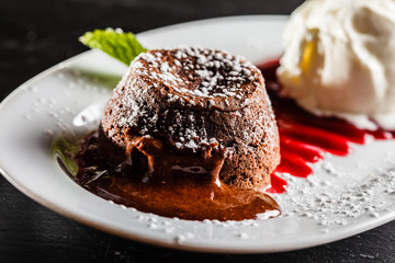 chocolate cake with ice cream