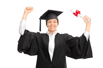 Joyful female student celebrating her graduation