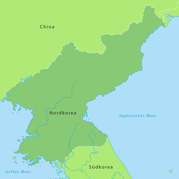 Nordkorea - Karte in Grün mit Beschriftung