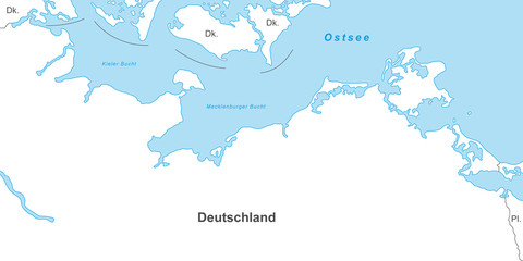 Ostseeküste - Karte in Weiß (mit Beschriftung)