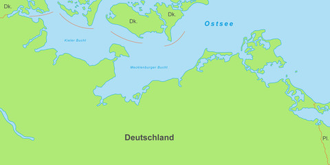 Ostseeküste - Karte in Grün (mit Beschriftung)