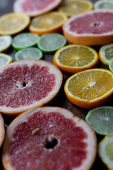 citrus mix lemon grapefruit lime orange wood rustic background