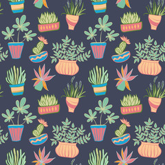 Potted plants seamless pattern